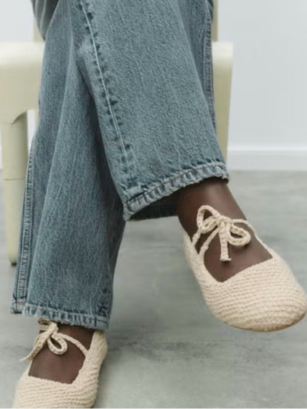 Zara Crochet Bow Ballet Flat size 9 in Ecru
